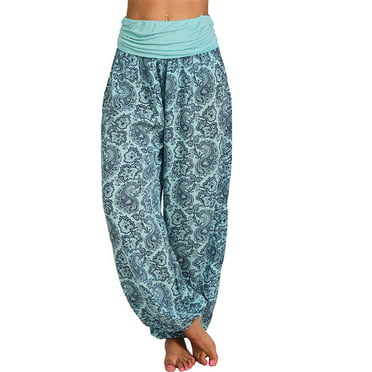 Womens Mid-Waist Casual Floral Print Boho Yoga Pants Harem Pants Jogger Pants